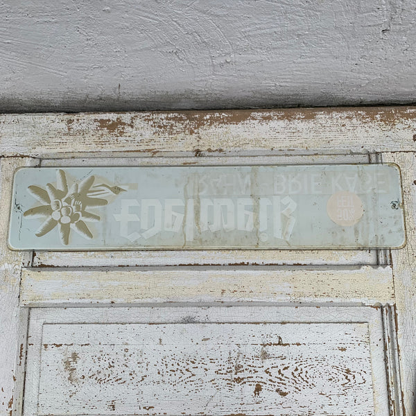Vintage Werbeschild aus Glas Edelweiß Rahm - Brie Käse