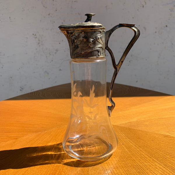 Jugendstil Glas Karaffe mit versilberter Montierung