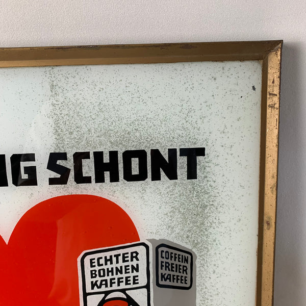 Glasschild Kaffee Hag schont ihr Herz und ihre Nerven