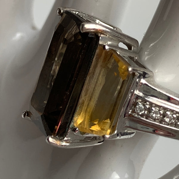 Sterling Silber Ring mit Rauchquarz, Citrin und Diamanten