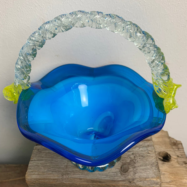 Vintage Kunstglas Korb blau