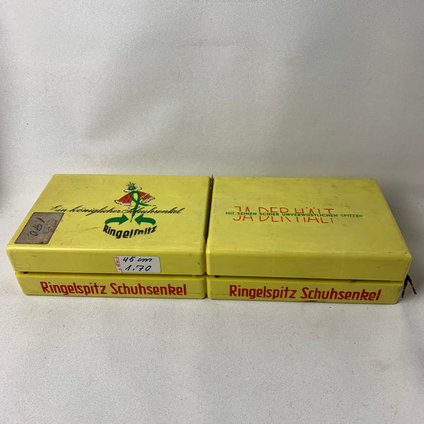 Original alte Ringelspitz Schuhsenkel Verkaufsbox mit Inhalt