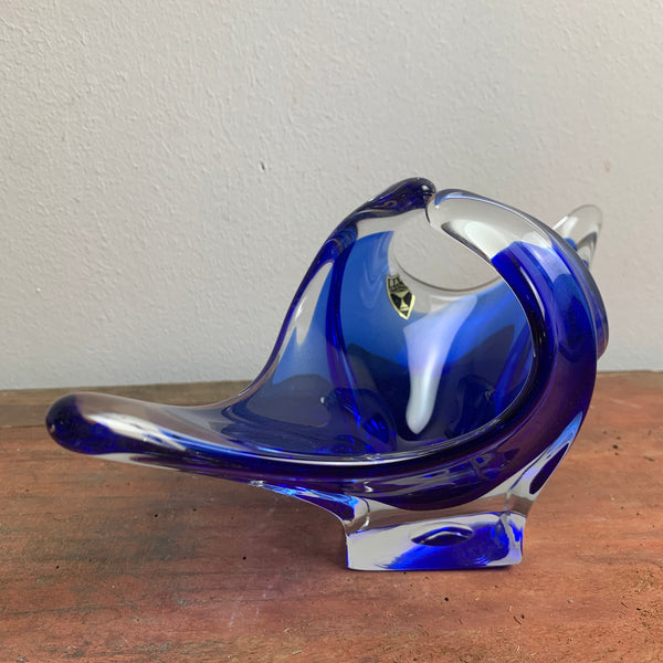 Vintage blaue Kristallglas Schale von Bayel France