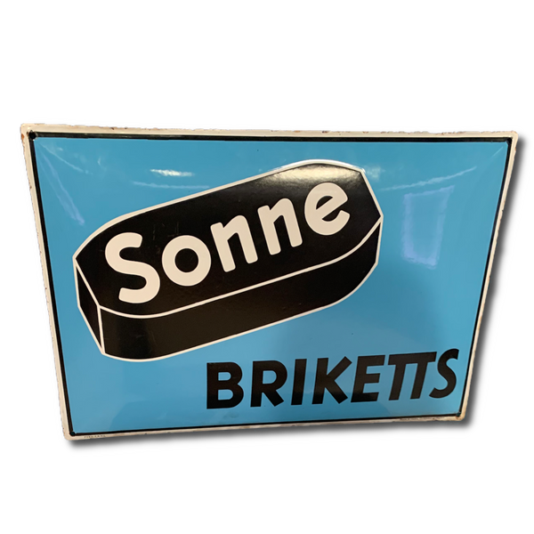 Sonne Briketts Emaille Schild Farbe blau